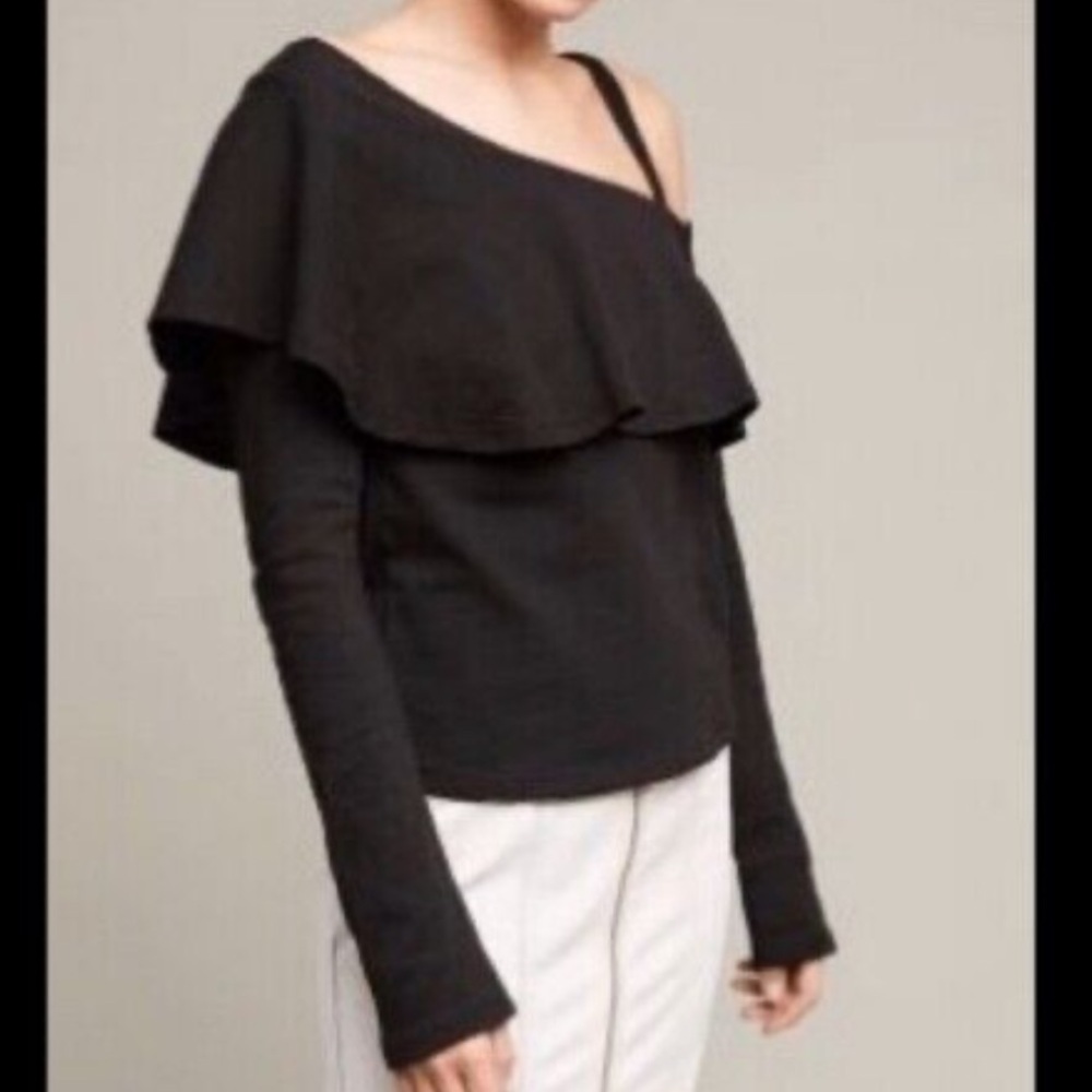 Anthropologie Postcard Black single cold shoulder long sleeve top